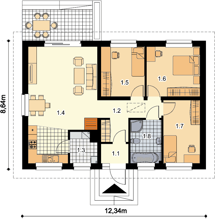 Rzut parteru domu jednorodzinnego Tebe