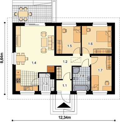 Rzut parteru domu jednorodzinnego Tebe