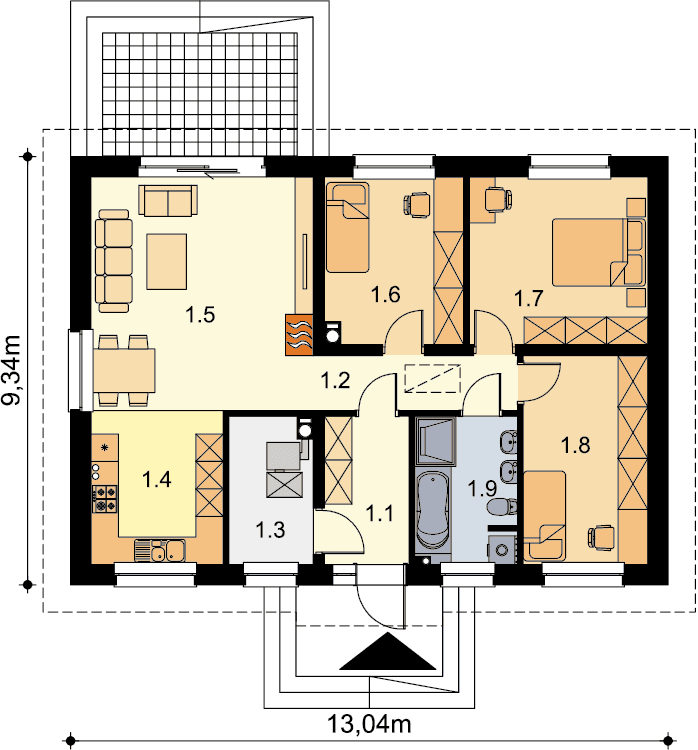 Rzut parteru domu jednorodzinnego Tebe 3