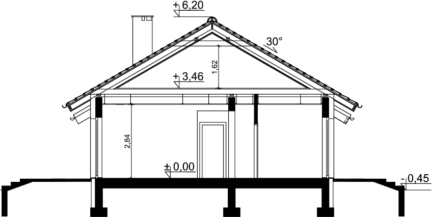 Przekrój domu jednorodzinnego Tebe 3 G1