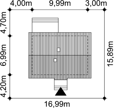 Rzut usytuowania domu jednorodzinnego SZYKOWNY D43Tebe mini na działce