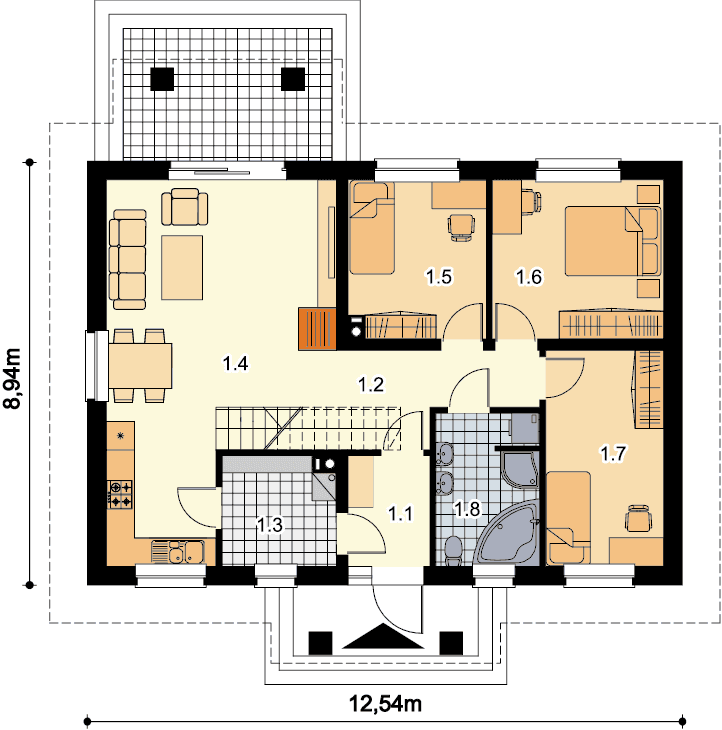 Rzut parteru domu jednorodzinnego Tesla