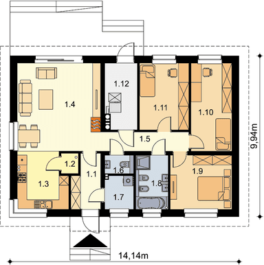 Rzut parteru domu jednorodzinnego Tiara 2