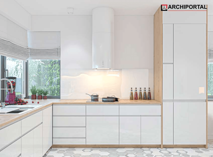 Wizualizacja wnętrza kuchni w projekcie domu jednorodzinnego Tiara 2