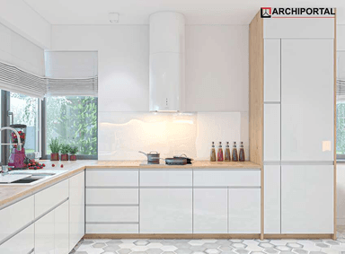 Wizualizacja wnętrza kuchni w projekcie domu jednorodzinnego Tiara 2