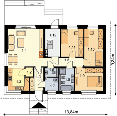 Rzut parteru domu jednorodzinnego Tiara