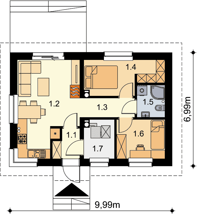 Rzut parteru domu jednorodzinnego Tiara mini