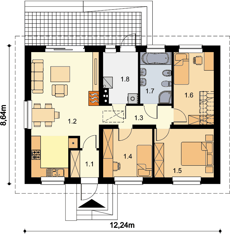 Rzut parteru domu jednorodzinnego Tito