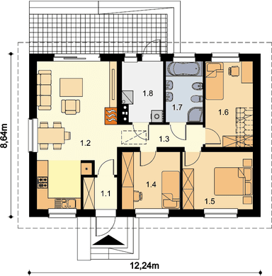Rzut parteru domu jednorodzinnego Tito