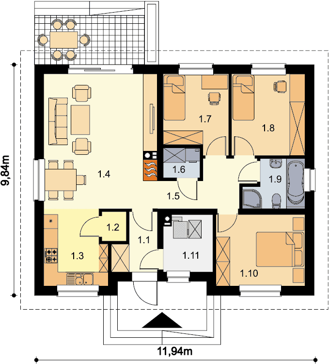 Rzut parteru domu jednorodzinnego Tobiasz paliwo stałe