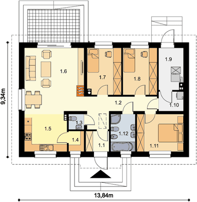 Rzut parteru domu jednorodzinnego Tracja 2