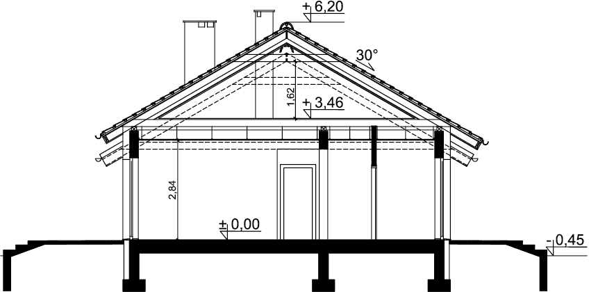 Przekrój domu jednorodzinnego Tracja 2 G1