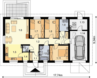 Rzut parteru domu jednorodzinnego Tracja 2 G1