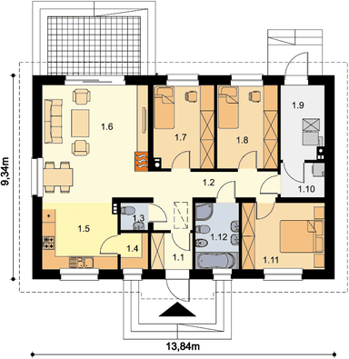 Rzut parteru domu jednorodzinnego Tracja 2 Teriva