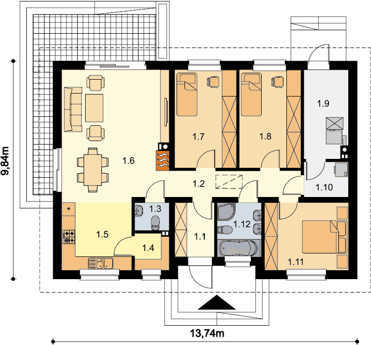Rzut parteru domu jednorodzinnego Tracja