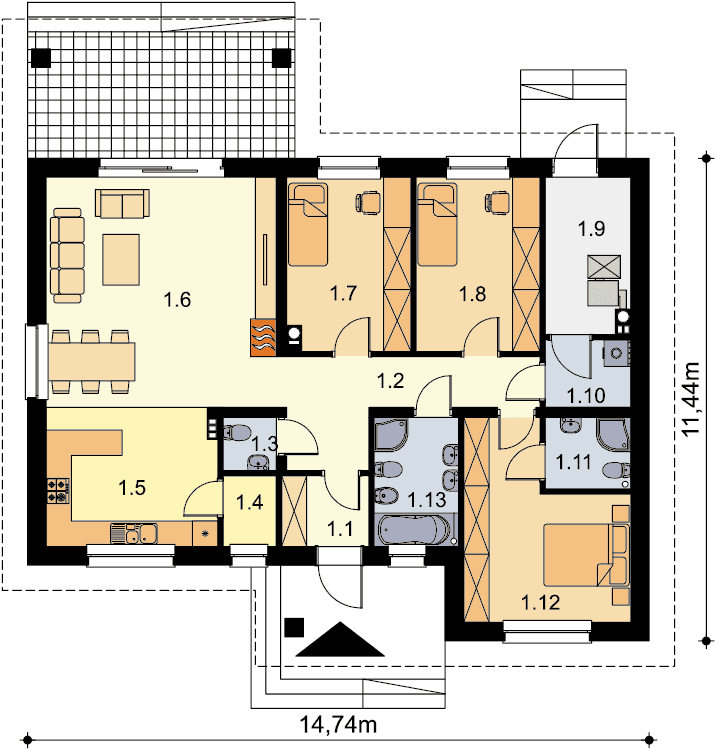 Rzut parteru domu jednorodzinnego Tracja 3