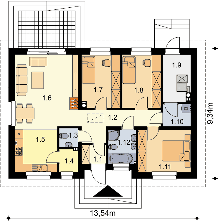 Rzut parteru domu jednorodzinnego Tracja 4