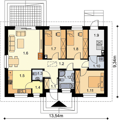 Rzut parteru domu jednorodzinnego Tracja 4