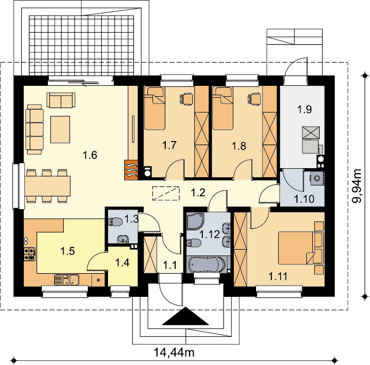 Rzut parteru domu jednorodzinnego Tracja 5