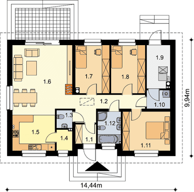 Rzut parteru domu jednorodzinnego Tracja 5