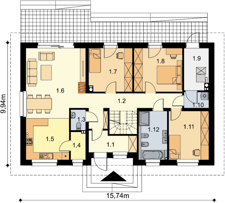 Rzut parteru domu jednorodzinnego Tracja 7