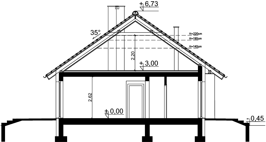 Przekrój domu jednorodzinnego Tracja 6