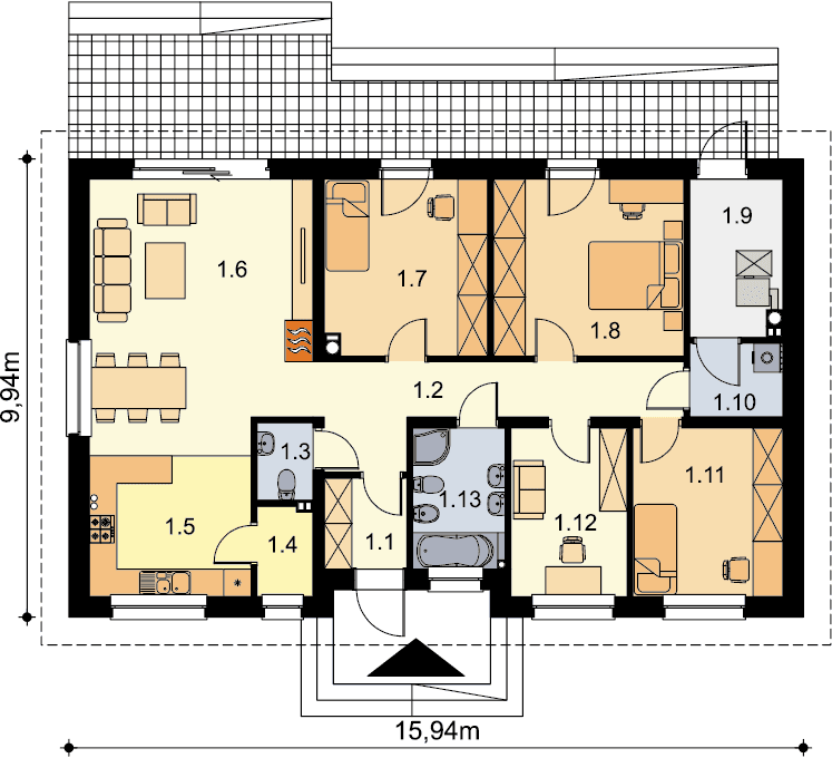 Rzut parteru domu jednorodzinnego Tracja 6