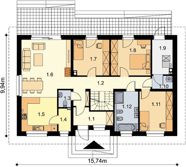Rzut parteru domu jednorodzinnego Tracja 7