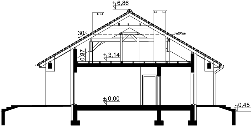 Przekrój domu jednorodzinnego Tryton 2 Teriva