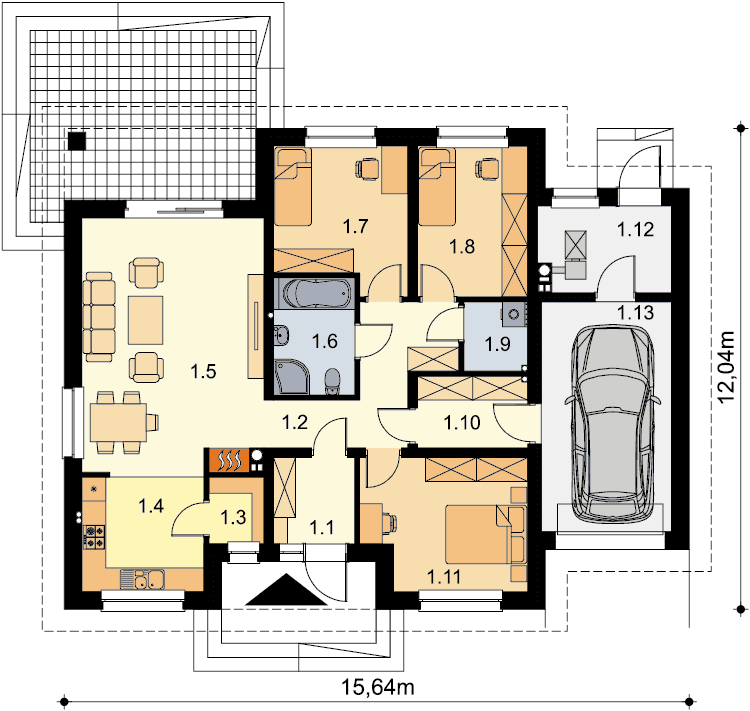 Rzut parteru domu jednorodzinnego Tryton 2 Teriva
