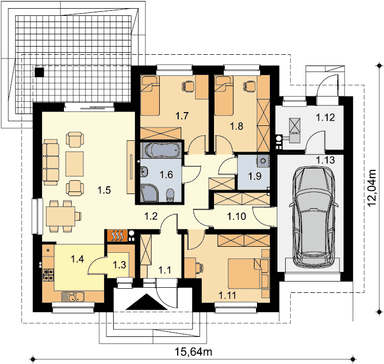 Rzut parteru domu jednorodzinnego Tryton 2 Teriva