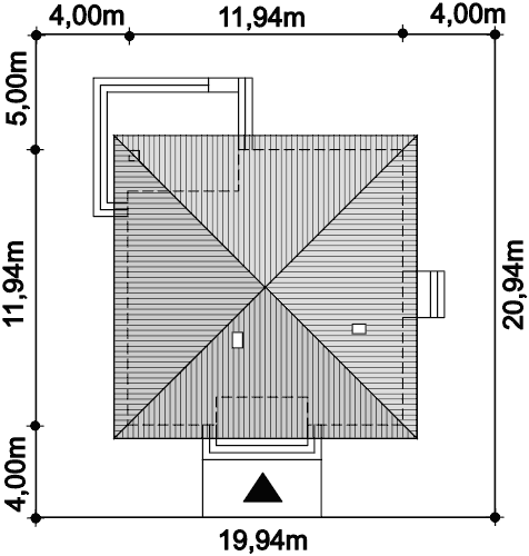 Rzut usytuowania domu jednorodzinnego Tryton na działce