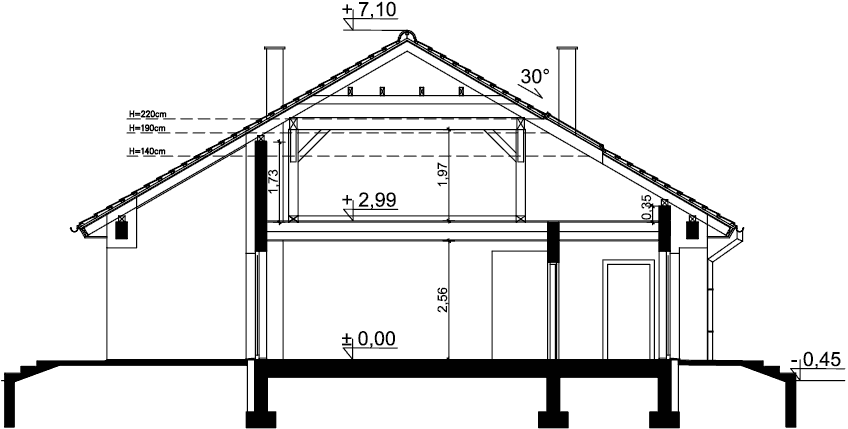 Przekrój domu jednorodzinnego Tryton 3