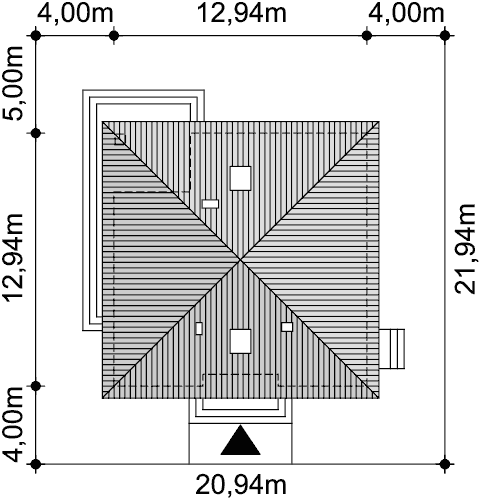 Rzut usytuowania domu jednorodzinnego Tryton 3 na działce