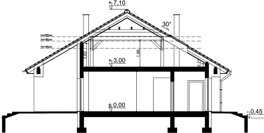 Przekrój domu jednorodzinnego Tryton 3 B