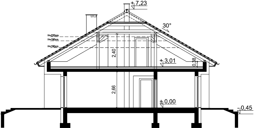 Przekrój domu jednorodzinnego Tryton 4