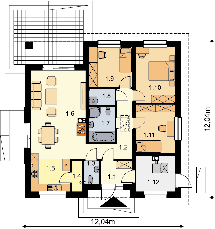 Rzut parteru domu jednorodzinnego Tryton 5