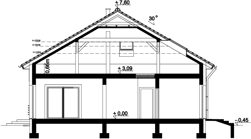 Przekrój domu jednorodzinnego Tryton B