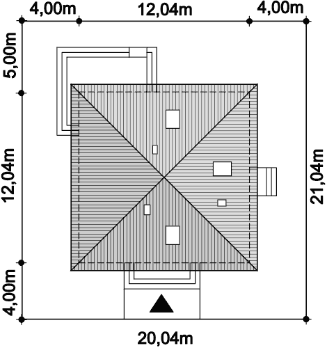 Rzut usytuowania domu jednorodzinnego Tryton B na działce