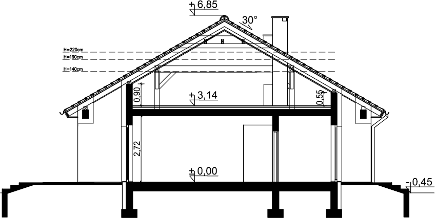 Przekrój domu jednorodzinnego Tryton Teriva