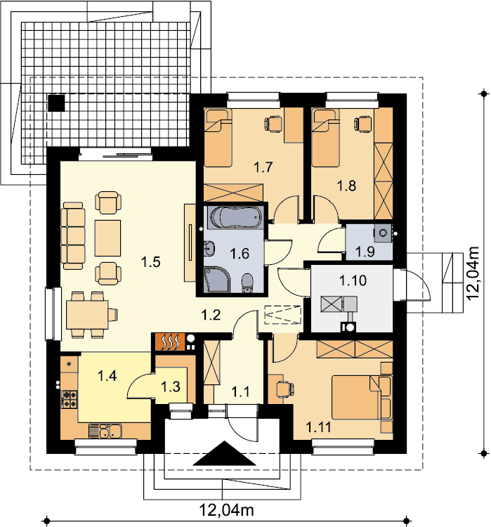 Rzut parteru domu jednorodzinnego Tryton Teriva