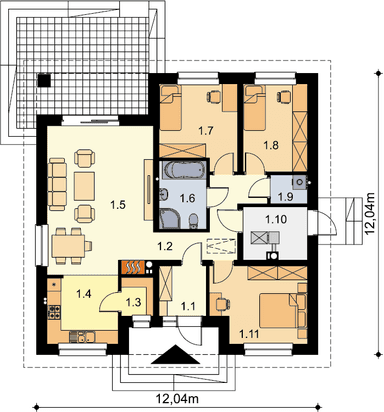 Rzut parteru domu jednorodzinnego Tryton Teriva