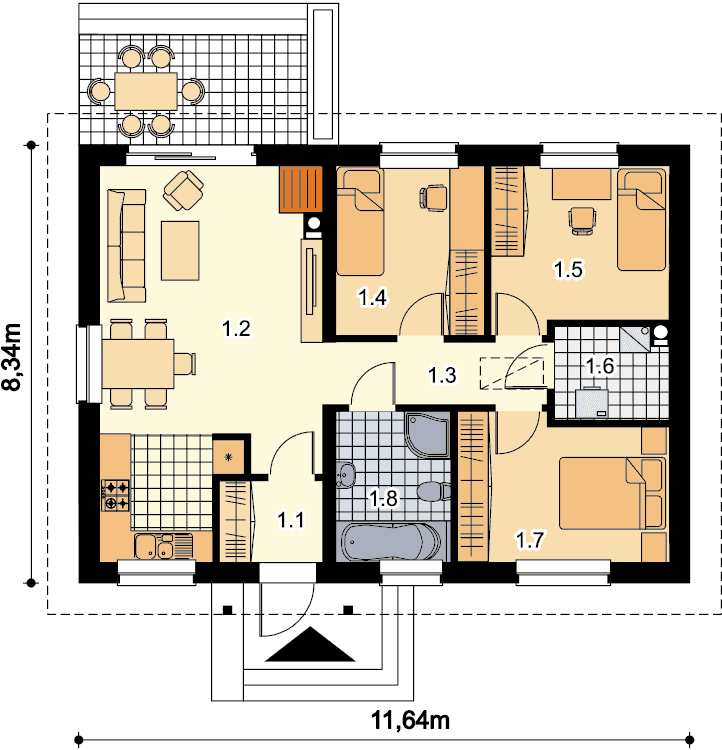Rzut parteru domu jednorodzinnego Tula