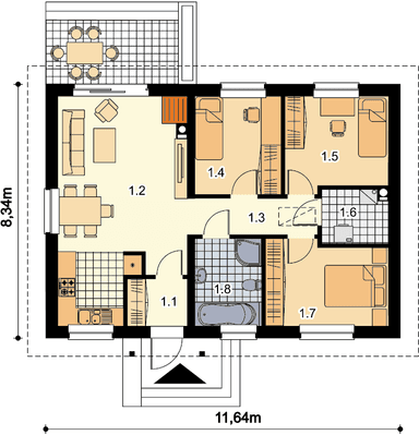 Rzut parteru domu jednorodzinnego Tula