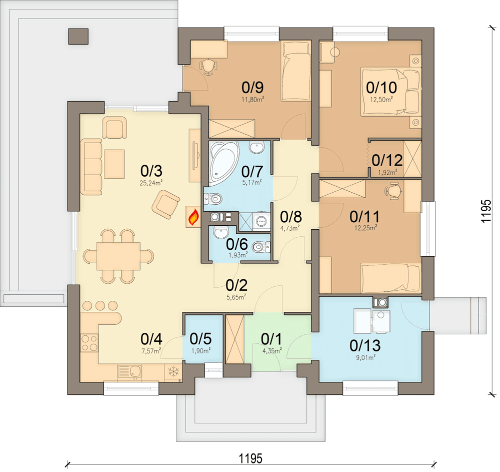 rzut parteru domu jednorodzinnego Aframon