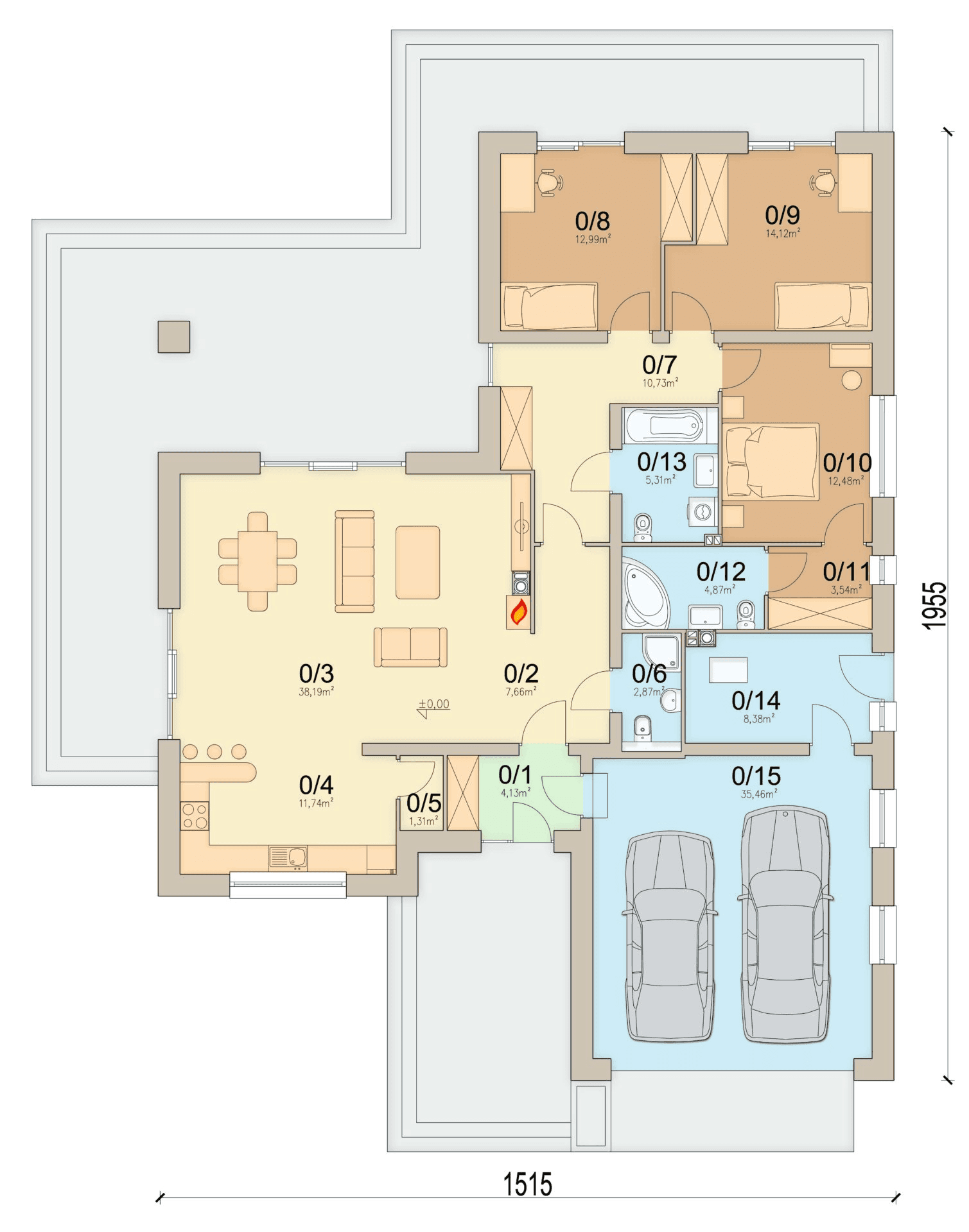 Rzut parteru domu jednorodzinnego Aloes 2