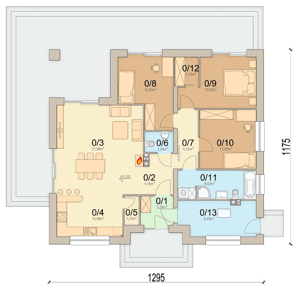 Rzut parteru domu jednorodzinnego Aloes