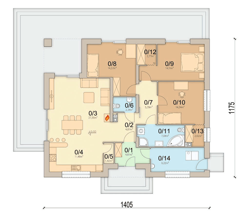 Rzut parteru domu jednorodzinnego Aloes 3
