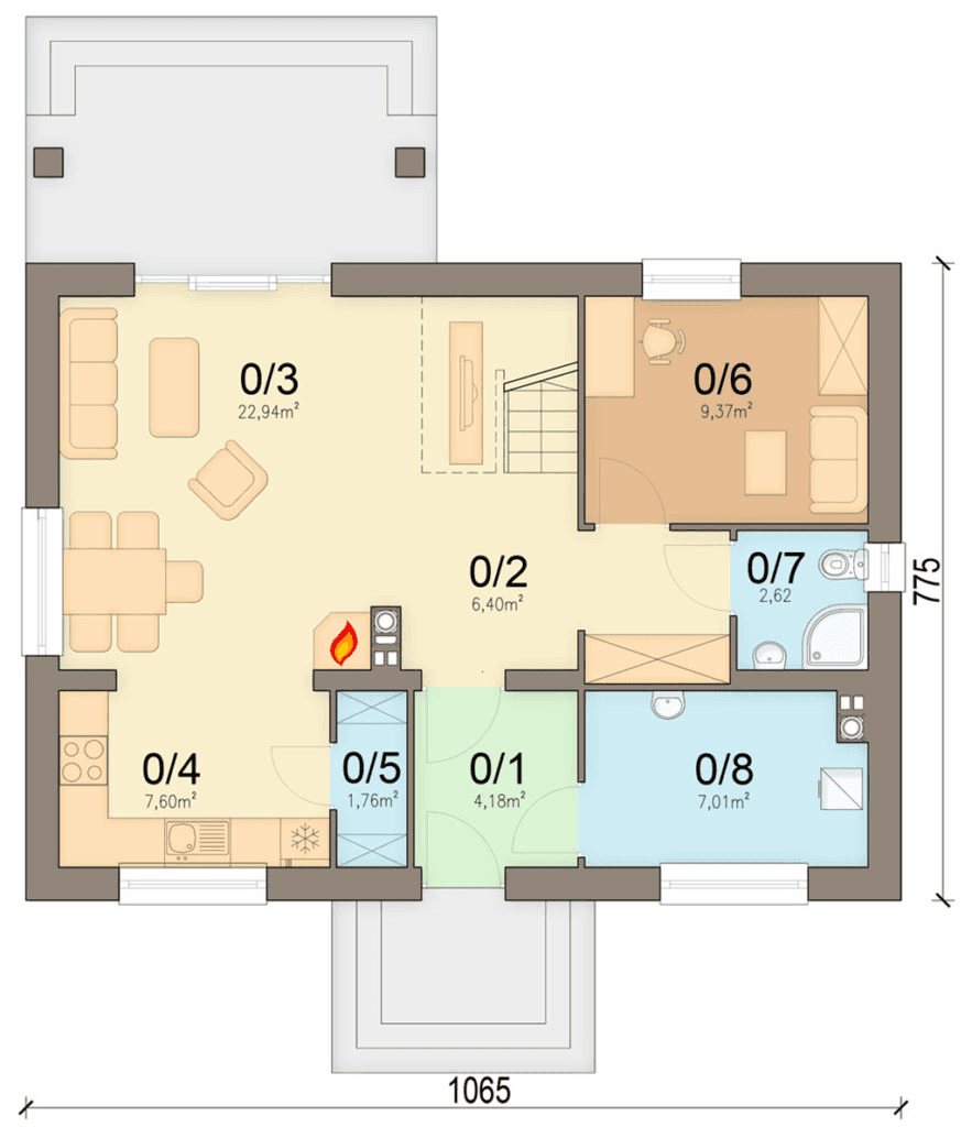 Rzut parteru domu jednorodzinnego Anyż