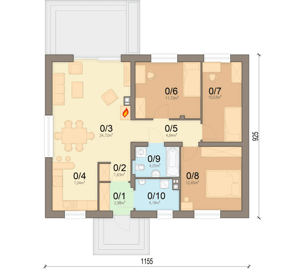 Rzut parteru domu jednorodzinnego Arnika